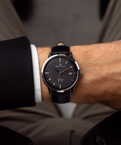 Ceas barbatesc DESTELL Pictor Black Silver Leather Sapphire