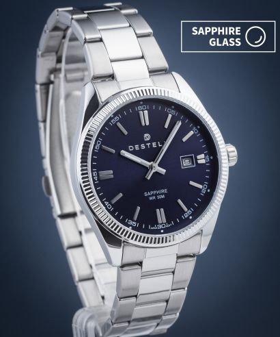 Ceas barbatesc DESTELL Loup Blue Silver Steel Sapphire