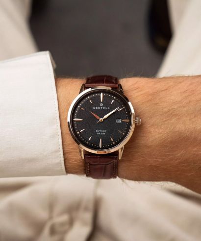 Ceas barbatesc DESTELL Pictor Black Rose Gold Brown Leather Sapphire
