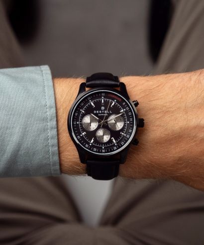 Ceas barbatesc DESTELL Circinus Full Black Leather Chronograph Sapphire