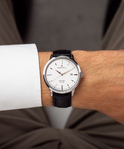Ceas barbatesc DESTELL Pictor Silver Black Leather Sapphire