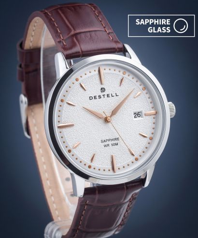 Ceas barbatesc DESTELL Pictor Silver Brown Leather Sapphire
