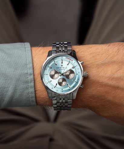 Ceas barbatesc DESTELL Circinus Ice Blue Silver Steel Chronograph Sapphire