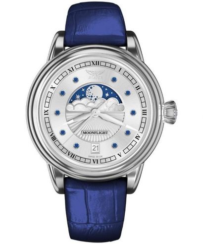 Ceas dama Aviator Moonflight Gemstone Edition Silver Blue Sapphire Limited Edition