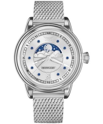 Ceas dama Aviator Moonflight Gemstone Edition Silver Blue Sapphire Limited Edition