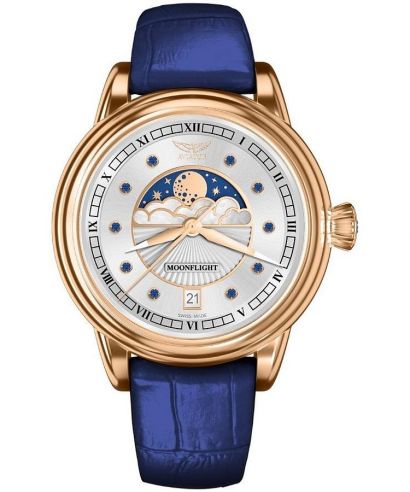 Ceas dama Aviator Moonflight Gemstone Edition Silver Blue Sapphire Limited Edition