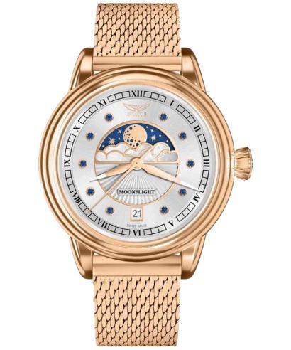Ceas dama Aviator Moonflight Gemstone Edition Silver Blue Sapphire Limited Edition