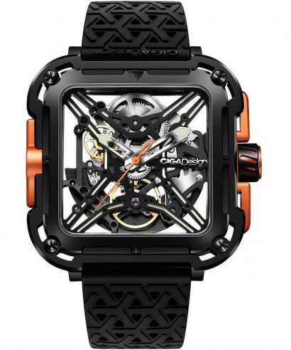 Ceas Barbatesc Ciga Design X Series Black & Orange Skeleton Automatic