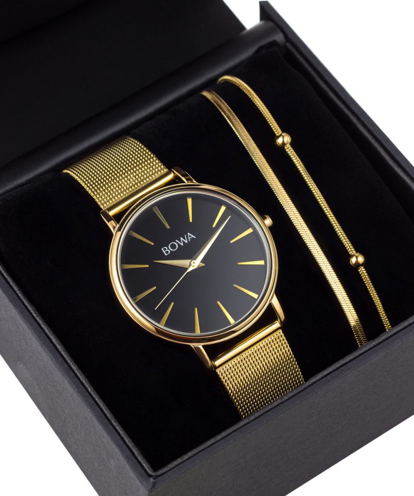 Ceas dama BOWA Praha Black-Gold Mesh 38 Gift Set