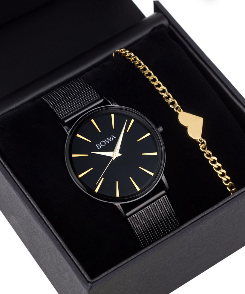 Ceas dama BOWA Praha Black-Gold Mesh 38 Gift Set