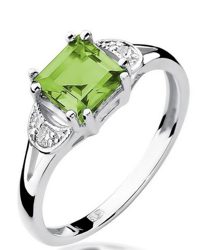 Inel Bonore - Aur Alb 585 - Olivină 1,1 ct