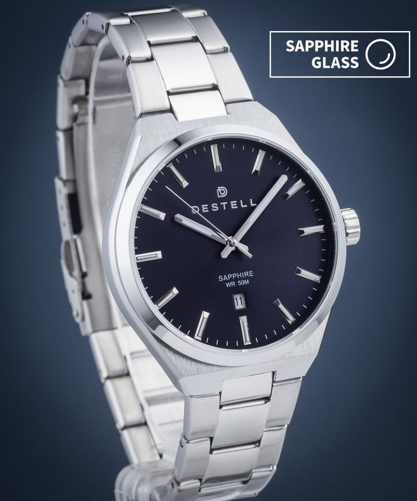 Ceas barbatesc DESTELL Aries Navy Blue Silver Steel Sapphire