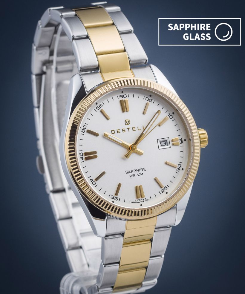 Ceas barbatesc DESTELL Loup White Silver-Gold Steel Sapphire