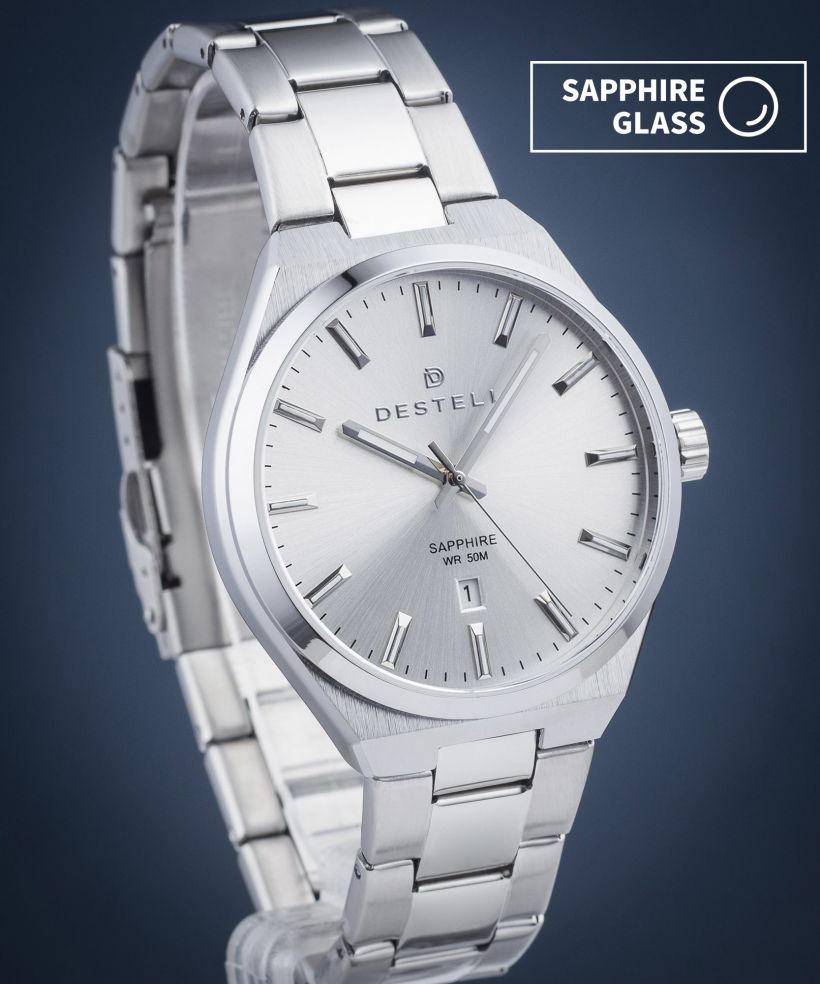 Ceas barbatesc DESTELL Aries Full Silver Steel Sapphire