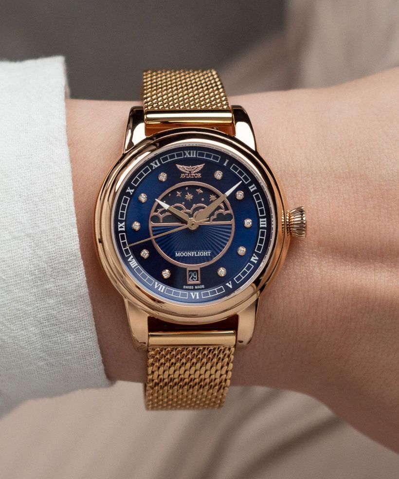 Ceas dama Aviator Douglas Moonflight Blue Diamonds Limited Edition