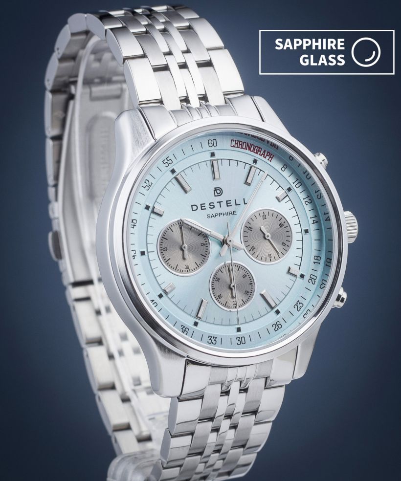 Ceas barbatesc DESTELL Circinus Ice Blue Silver Steel Chronograph Sapphire