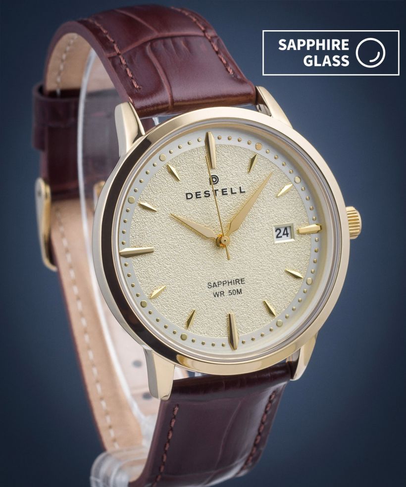 Ceas barbatesc DESTELL Pictor Gold Brown Leather Sapphire