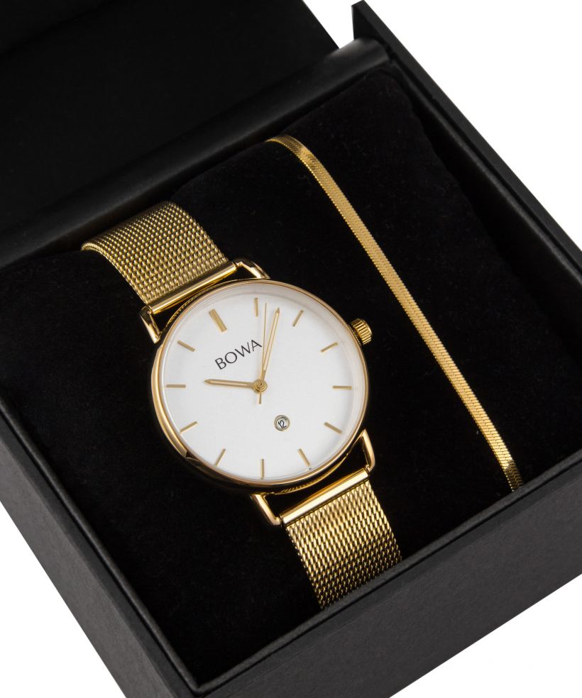 BOWA Milan White-Gold Mesh 34 Gift Set (ceas + brățară)