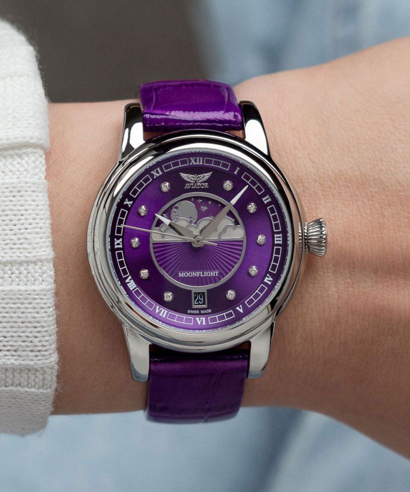 Ceas dama Aviator Douglas Moonflight Purple Diamonds Limited Edition