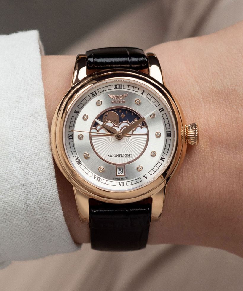 Ceas dama Aviator Douglas Moonflight Silver Diamonds Limited Edition