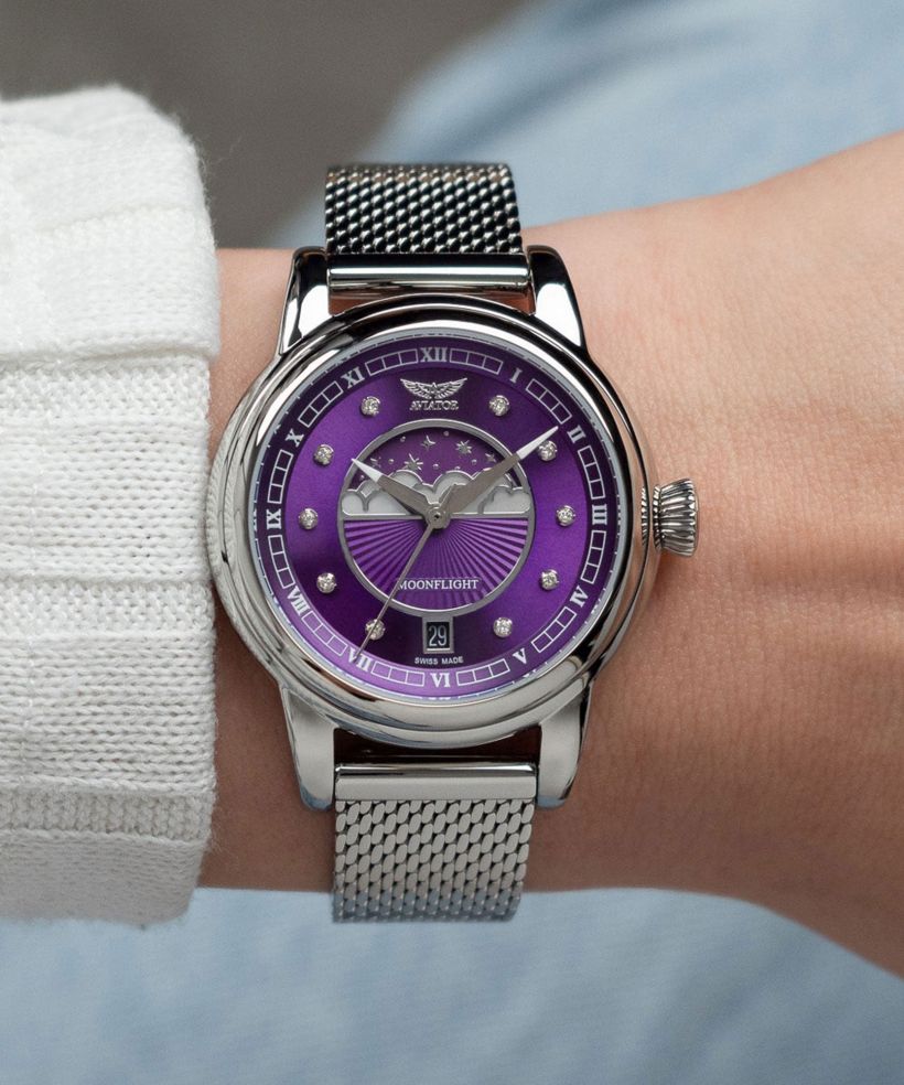Ceas dama Aviator Douglas Moonflight Purple Diamonds Limited Edition