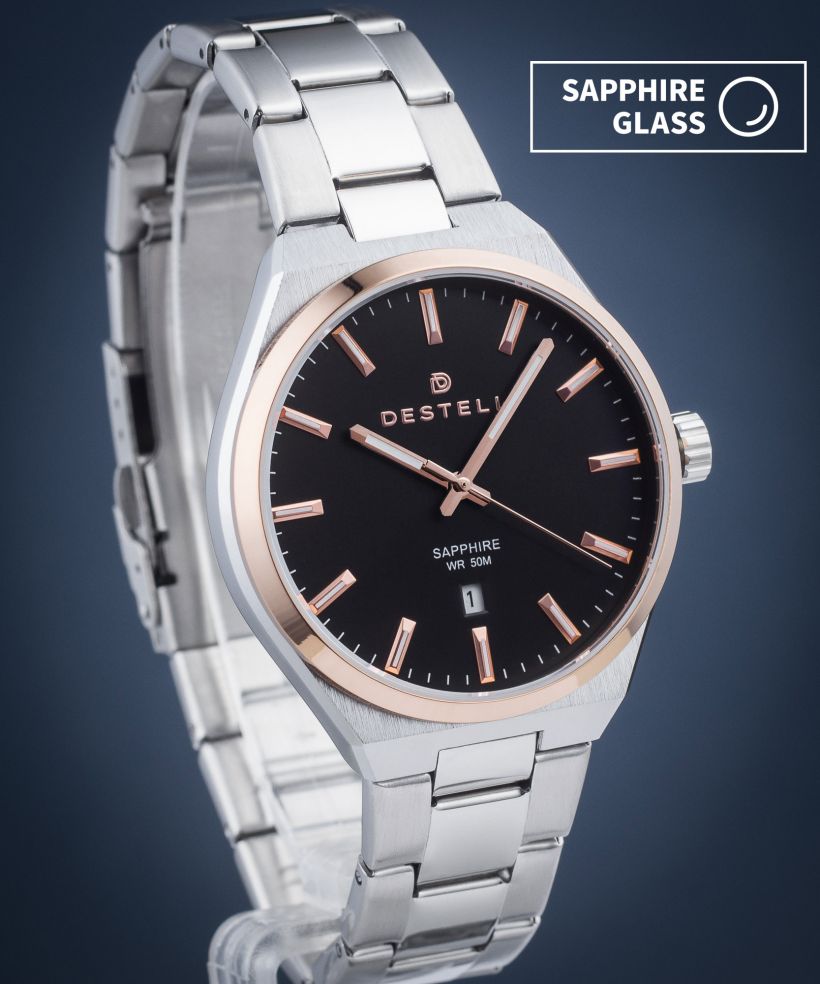 Ceas barbatesc DESTELL Aries Black Silver Steel Sapphire