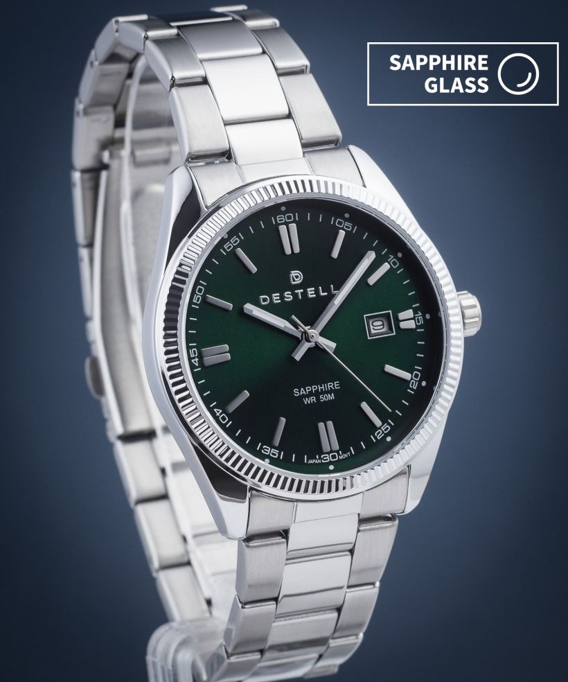 Ceas barbatesc DESTELL Loup Green Silver Steel Sapphire