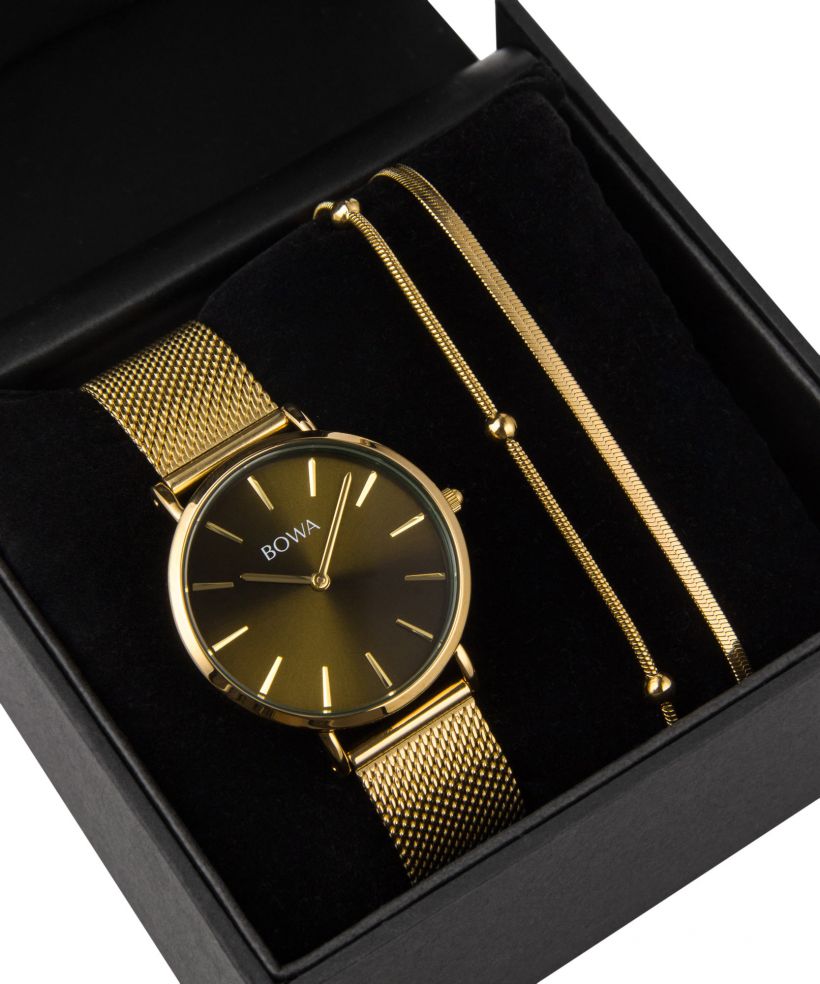 BOWA New York Petite Green-Gold Mesh 34 Gift Set (ceas + brățară)
