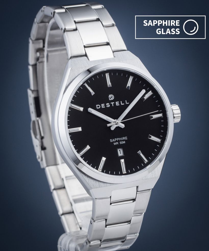 Ceas barbatesc DESTELL Aries Black Silver Steel Sapphire