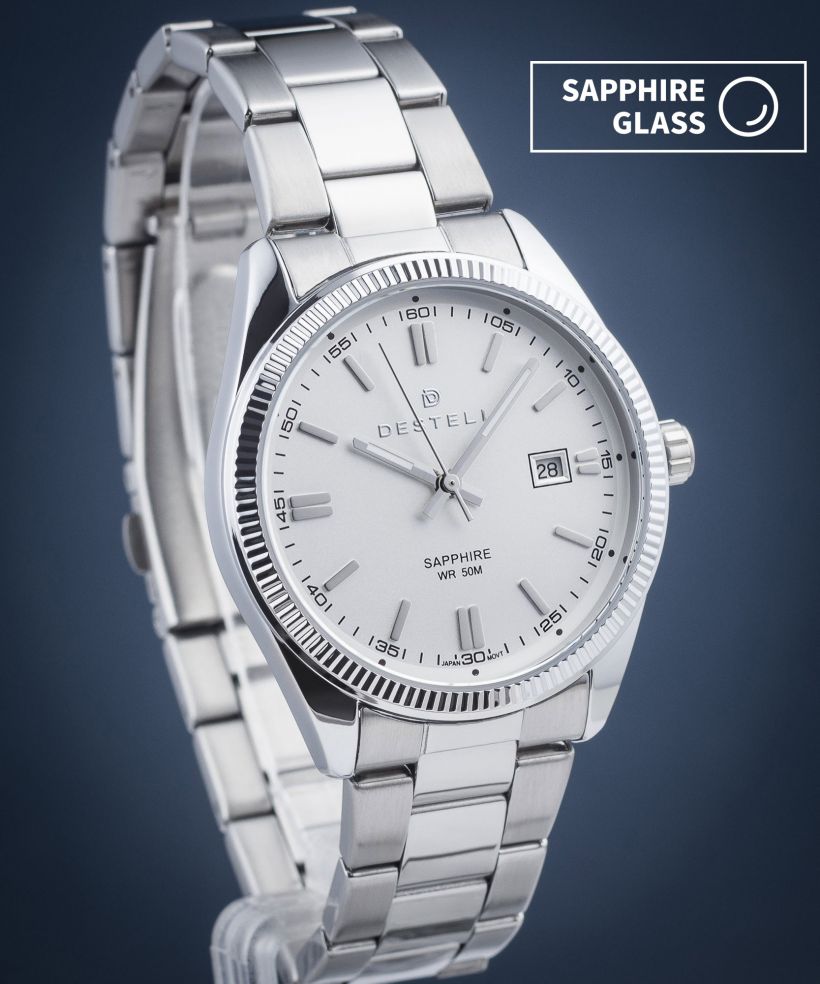 Ceas barbatesc DESTELL Loup White Silver Steel Sapphire