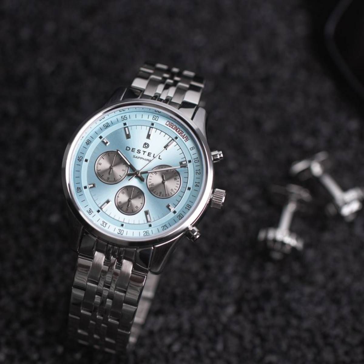Ceas barbatesc DESTELL Circinus Ice Blue Silver Steel Chronograph Sapphire