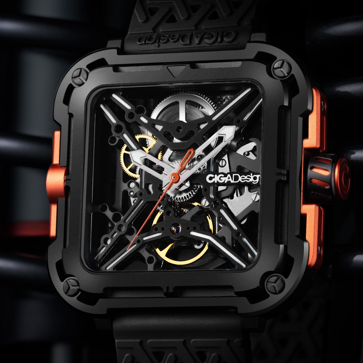 Ceas Barbatesc Ciga Design X Series Black & Orange Skeleton Automatic