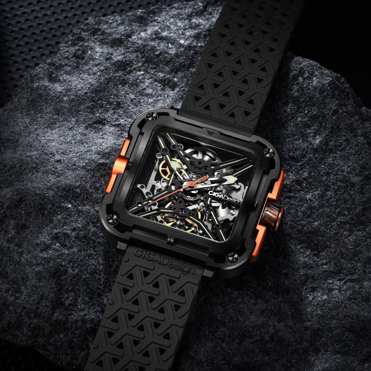Ceas Barbatesc Ciga Design X Series Gorilla Black & Orange Skeleton Automatic