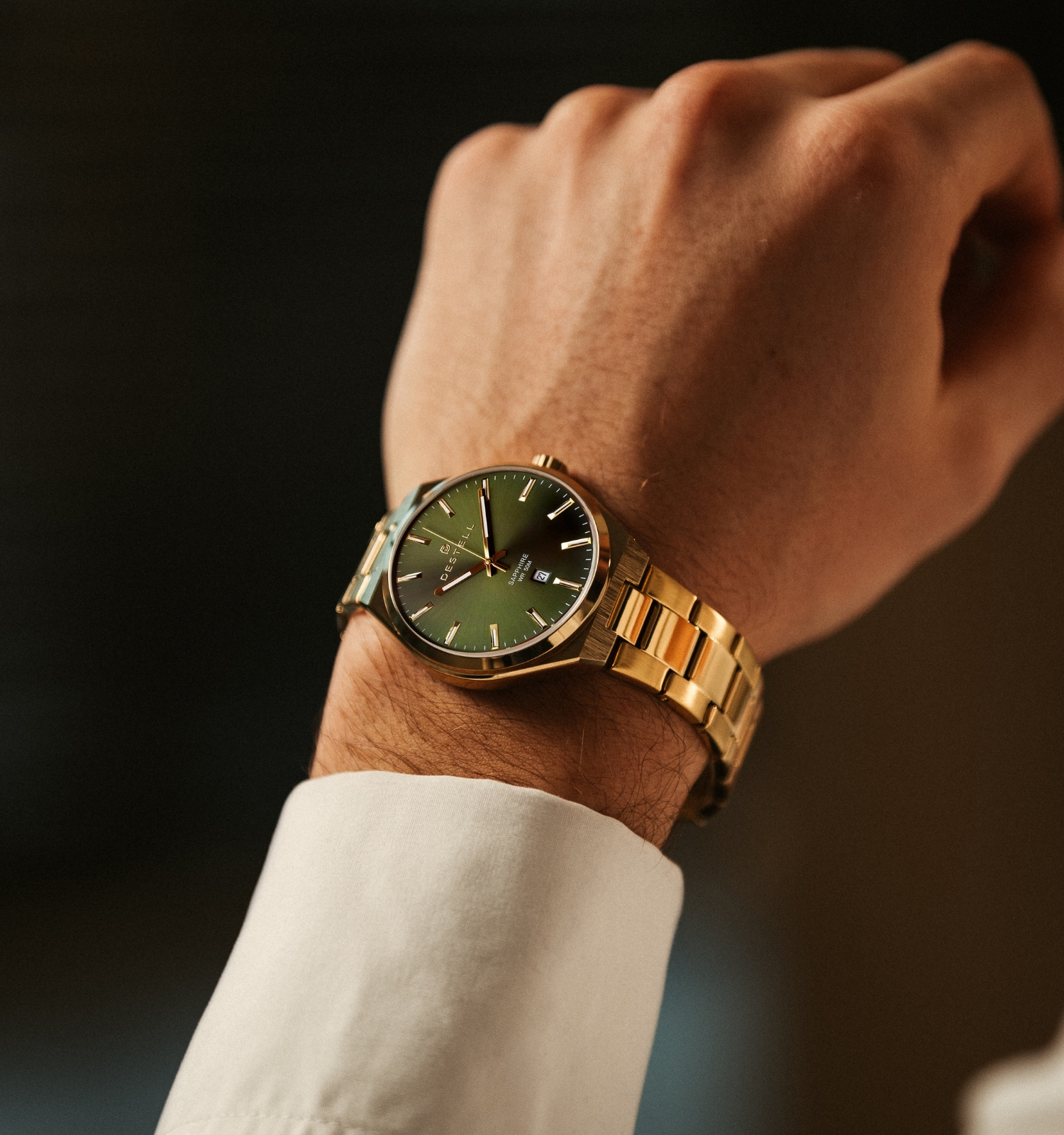 Ceas barbatesc DESTELL Aries Green Gold Steel Sapphire